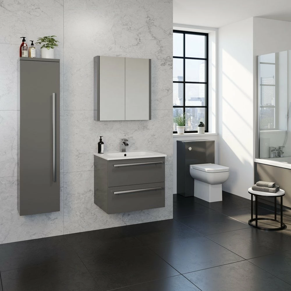 Kartell Purity 355mm X 1400mm Wall Mounted Tall Storage Unit Storm Grey Gloss - Image 2