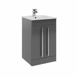Kartell Purity 500mm Grey Gloss 2 Door Floor Standing Unit & Ceramic Basin