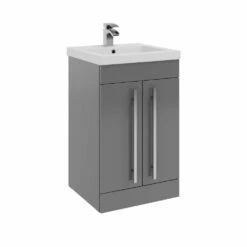 Kartell Purity 500mm Grey Gloss 2 Door Floor Standing Unit & Mid Depth Ceramic Basin