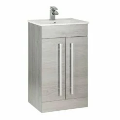 Kartell Purity 500mm Silver Oak 2 Door Floor Standing Unit & Ceramic Basin