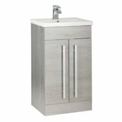 Kartell Purity 500mm Silver Oak 2 Door Floor Standing Unit & Mid Depth Ceramic Basin