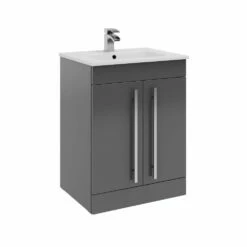 Kartell Purity 600mm Grey Gloss 2 Door Floor Standing Unit & Ceramic Basin