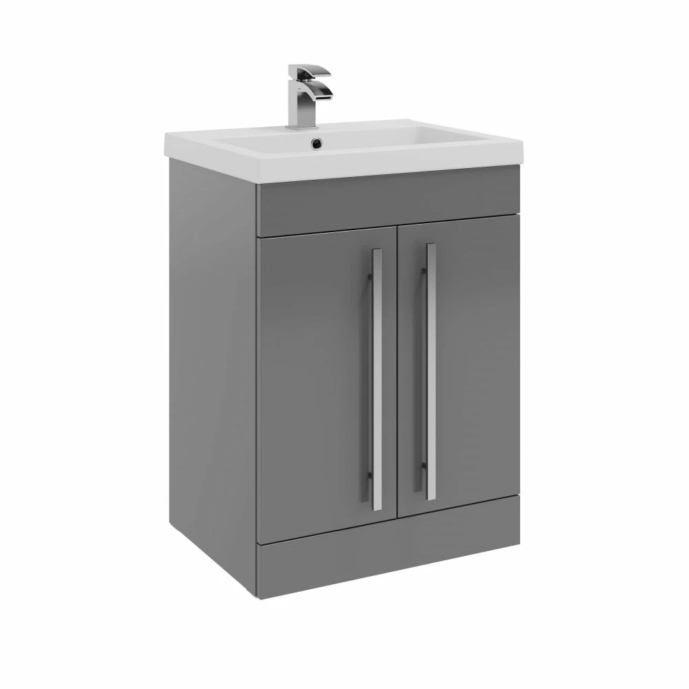 Kartell Purity 600mm Grey Gloss 2 Door Floor Standing Unit & Mid Depth Ceramic Basin