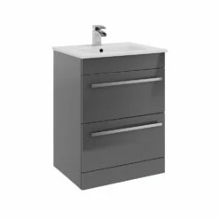 Kartell Purity 600mm Grey Gloss 2 Drawer Floor Standing Unit & Ceramic Basin