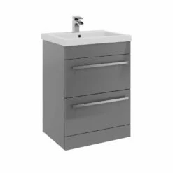 Kartell Purity 600mm Grey Gloss 2 Drawer Floor Standing Unit & Mid Depth Ceramic Basin