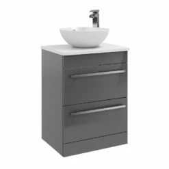 Kartell Purity 600mm Grey Gloss 2 Drawer Floor Standing Unit & Sit On Bowl