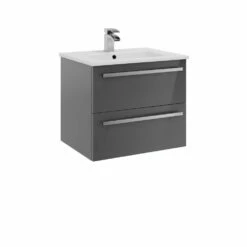 Kartell Purity 600mm Grey Gloss 2 Drawer Wall Mounted Unit & Ceramic Basin