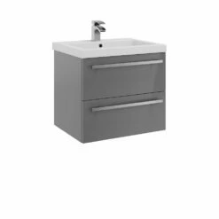 Kartell Purity 600mm Grey Gloss 2 Drawer Wall Mounted Unit & Mid Depth Ceramic Basin