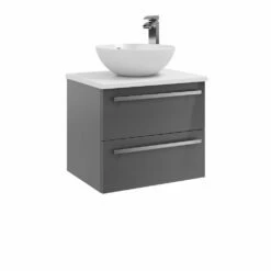 Kartell Purity 600mm Grey Gloss 2 Drawer Wall Mounted Unit & Sit On Bowl