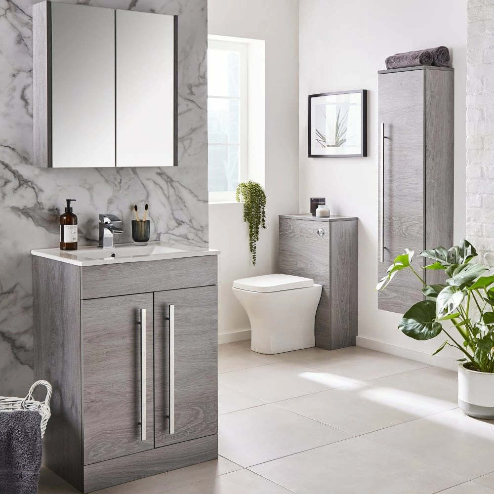 Kartell Purity 600mm Silver Oak 2 Door Floor Standing Unit & Ceramic Basin - Image 2