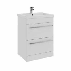 Kartell Purity 600mm White Gloss 2 Drawer Floor Standing Unit & Mid Depth Ceramic Basin