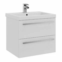 Kartell Purity 600mm White Gloss 2 Drawer Wall Mounted Unit & Mid Depth Ceramic Basin
