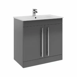 Kartell Purity 800mm Grey Gloss 2 Door Floor Standing Unit & Ceramic Basin