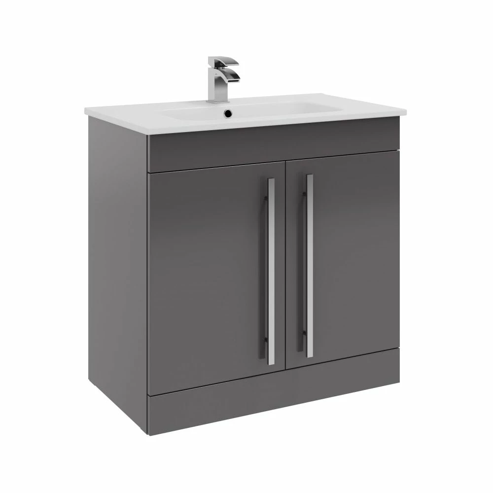 Kartell Purity 800mm Grey Gloss 2 Door Floor Standing Unit & Ceramic Basin
