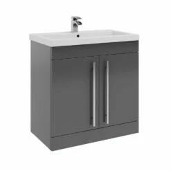 Kartell Purity 800mm Grey Gloss 2 Door Floor Standing Unit & Mid Depth Ceramic Basin