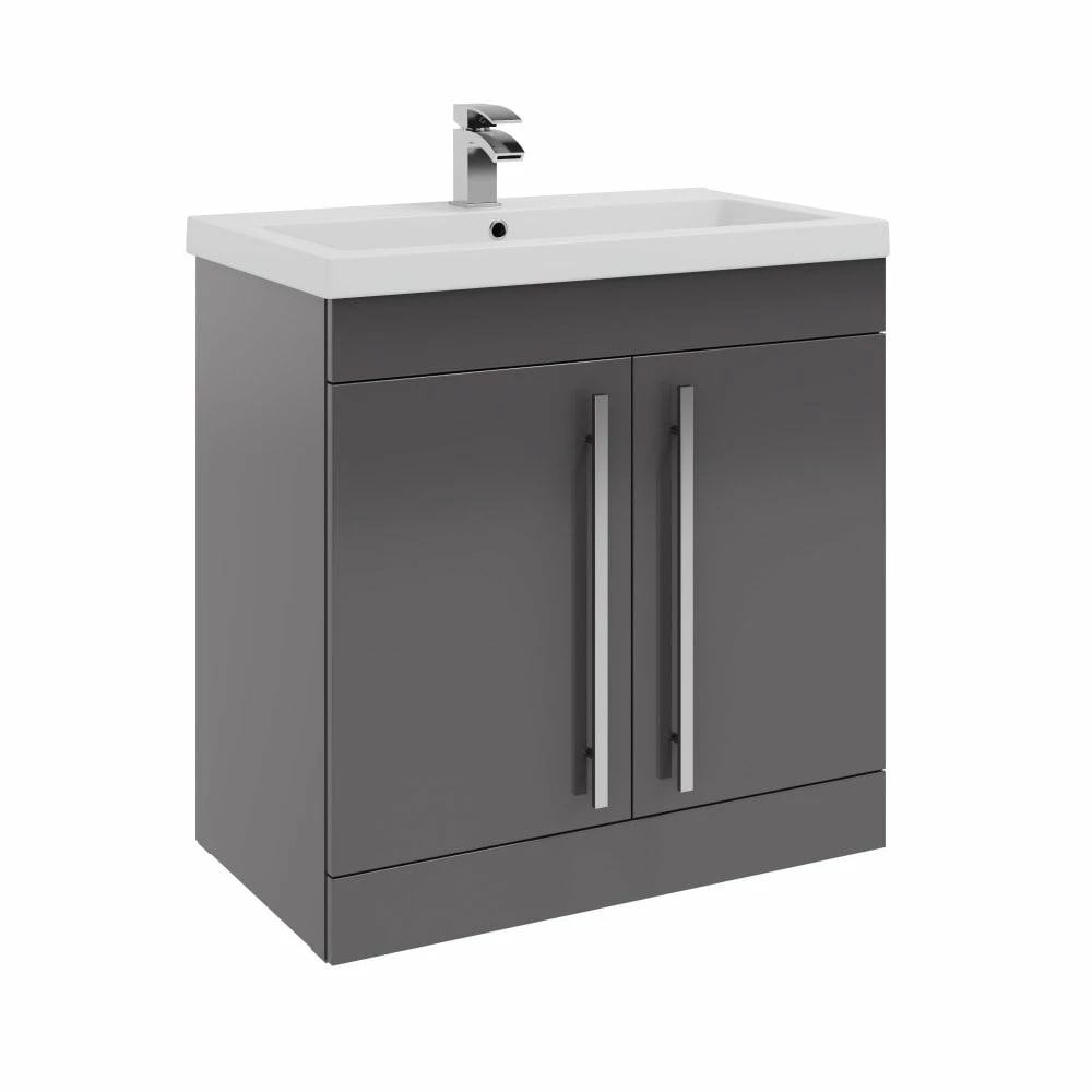 Kartell Purity 800mm Grey Gloss 2 Door Floor Standing Unit & Mid Depth Ceramic Basin
