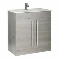 Kartell Purity 800mm Silver Oak 2 Door Floor Standing Unit & Ceramic Basin