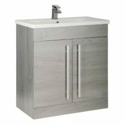 Kartell Purity 800mm Silver Oak 2 Door Floor Standing Unit & Mid Depth Ceramic Basin