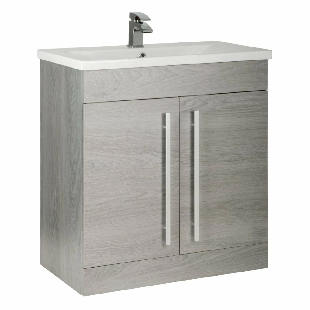 Kartell Purity 800mm Silver Oak 2 Door Floor Standing Unit & Mid Depth Ceramic Basin