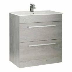 Kartell Purity 800mm Silver Oak 2 Drawer Floor Standing Unit & Ceramic Basin