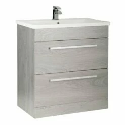 Kartell Purity 800mm Silver Oak 2 Drawer Floor Standing Unit & Mid Depth Ceramic Basin