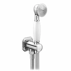 Kartell Traditional Chrome Outlet Elbow With Wall Bracket, Handset & Hose