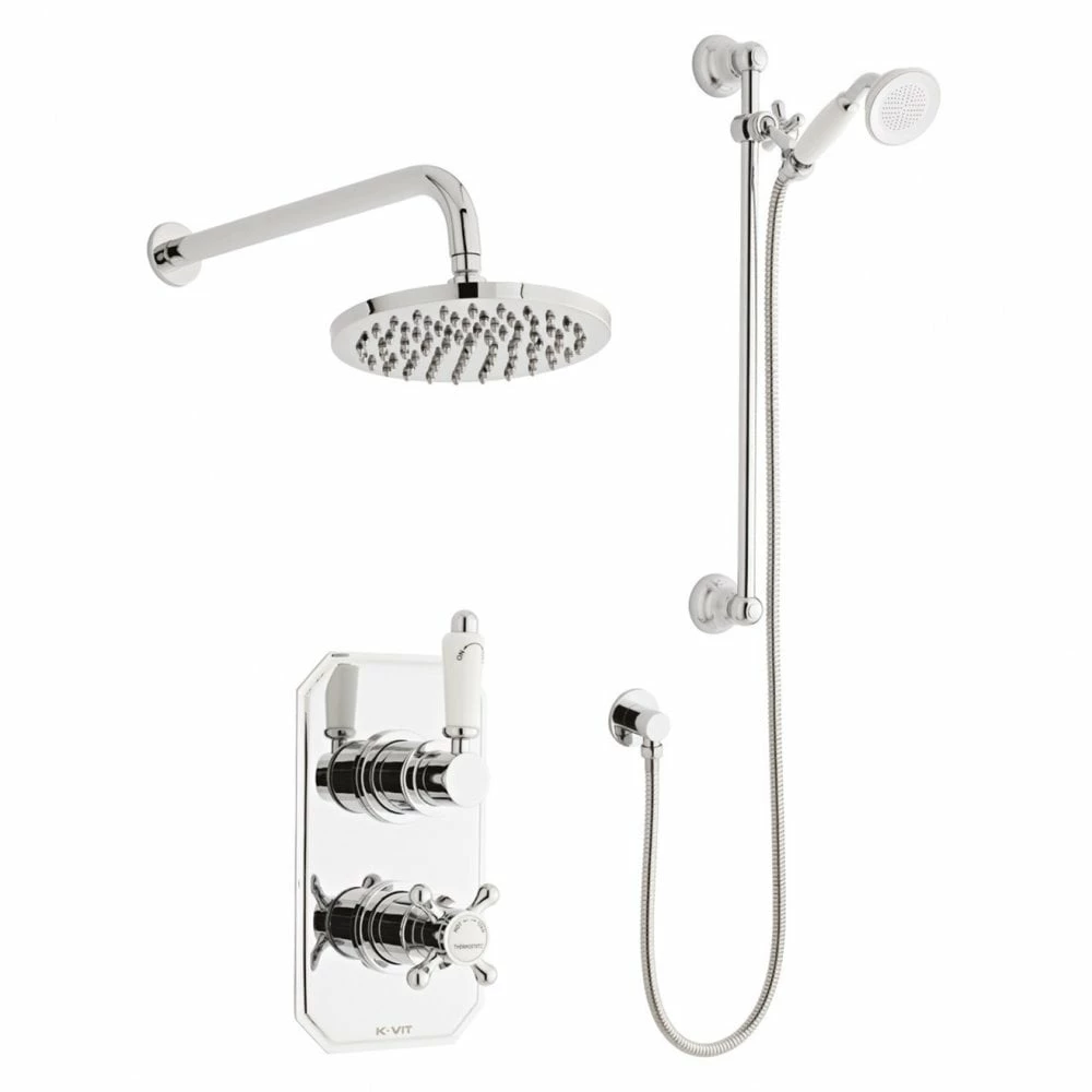 Kartell Viktory Chrome Concealed Thermostatic Shower Valve With Diverter, Adjustable Slide Rail & Fixed Overhead Drencher
